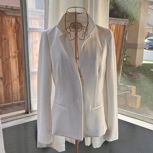Escada White Textured Button Front Blazer